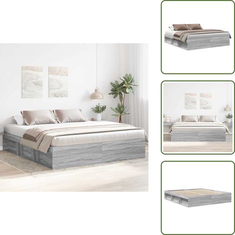 Listones de madera - vidaXL Estructura de cama Sonoma gris 200x200 cm - Almacenamiento extra