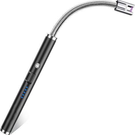 Allumeur d'Arc Électrique Rechargeable avec Affichage LED de la Batterie Allumeur USB à Long Manche Flexible pour Allumer les Bougies,les Réchauds à Gaz,le Camping et le Barbecue Noir