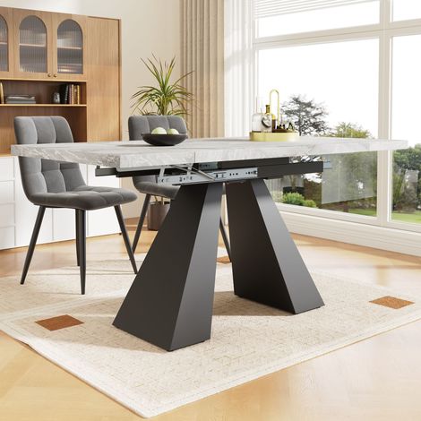Ensemble salle à manger 5 pièces : table extensible + 4 chaises, chaise velours gris, structure et table noires (1/4)