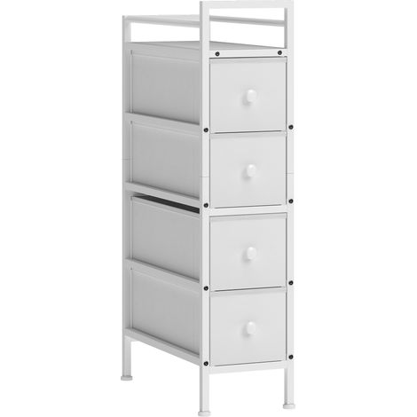 Commode 4 tiroirs pliables en tissu - 20 x 43 x 81,5 cm, blanc - Meuble de rangement étroit, style moderne, cadre en acier - Pour chambre, couloir - Design pratique (1/5)