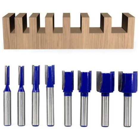 Lot de 8 fraises droites à tige de 8 mm - Double cannelure - Pour outils de menuiserie - 5 mm, 6 mm, 8 mm, 10 mm, 12 mm, 14 mm, 18 mm, 20 mm (1/5)