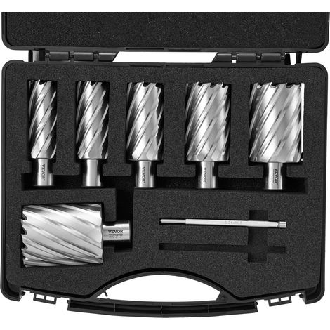 Assortiment de Fraises à Carotter 6PCs Fraise Annulaire Attaches Weldon Diamètre 25-50,8 mm Profondeur de Perçage 50,8 mm en Acier Rapide HSS Accessoires pour Perceuse Magnétique Perçage Métaux (1/5)