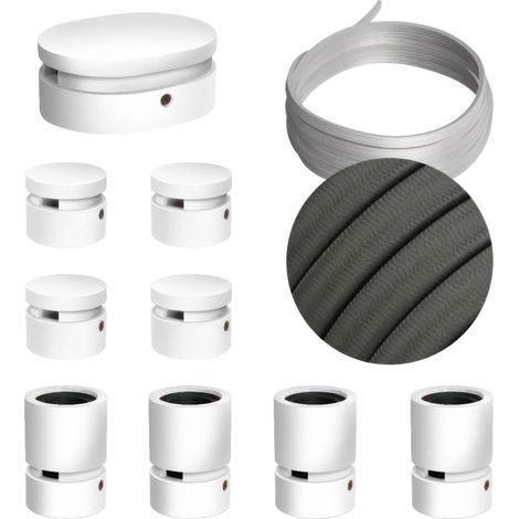 Sistema Filé Symmetric Kit - con cavo di 5 m per catenaria e 9 componenti in legno verniciato bianco per interni