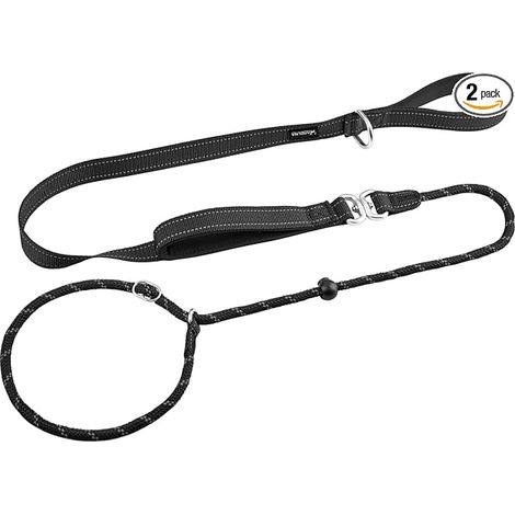 Laisse Chien, Laisse Lasso pour Chien avec Design Hi-Vis Rétro-Réfléchissant, Laisse pour Retriever avec Stoppeur de Traction, Noir, 1.3m (1/5)