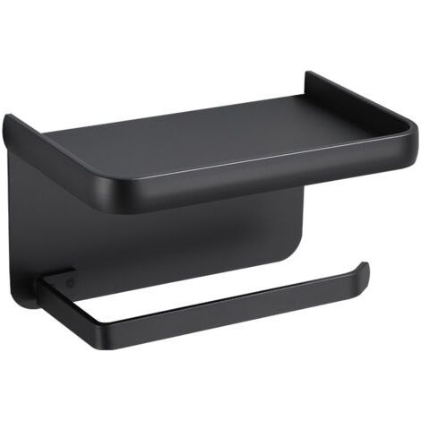 Sollbry Porte Papier Toilette Mural Support Papier Rouleau Aluminium Derouleur Papier WC avec Étagère de Rangement Noir (1/5)