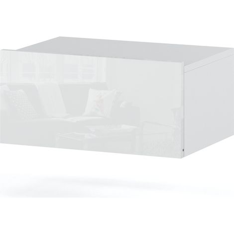 Mesita de noche de pared, totalmente blanca brillante, 45 cm, 1 unidad. Mesita de noche para dormitorio.