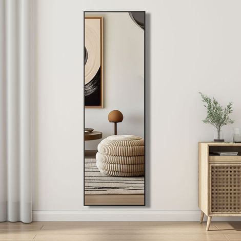 Aica Sanitaire – Miroir sur pied noir 150 x 50 cm – Verre haute qualité – Épaisseur 4 mm – Installation murale ou au sol – Design minimaliste moderne - PIED 150 X (1/4)