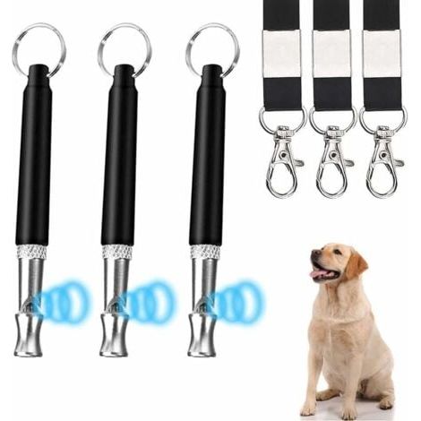 Sifflet pour chien, lot de 3 sifflets à ultrasons, sifflet haute fréquence réglable, sifflet professionnel pour chien, poignée pour sifflet (1/4)