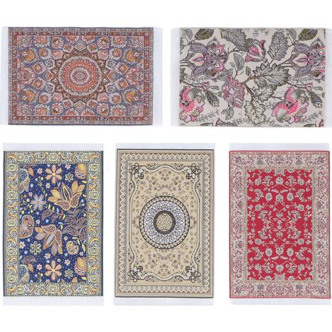 5 Tapis Miniatures 1/12 Motif Fleuri Décoratif Facile à Nettoyer Couverture de Sol Détaillée (1/5)