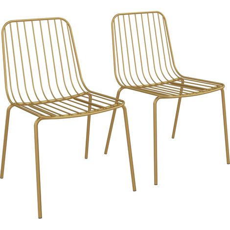 Caden-Ensemble de 2 chaises de salle à manger en métal jaune (1/5)