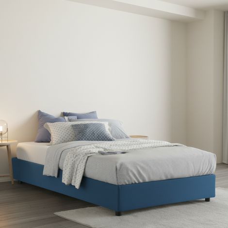 Talamo Italia Letto piazza e mezza Nicole, Letto contenitore con rivestimento in tessuto, 100% Made in Italy, Apertura frontale, adatto per materasso Cm 120x190, Blu, con imballo rinforzato (1/4)