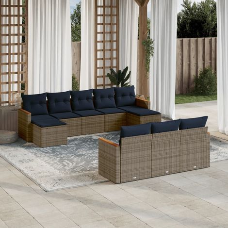10-teiliges Gartensofa-Set mit Kissen, grau, Polyrattan (1/5)