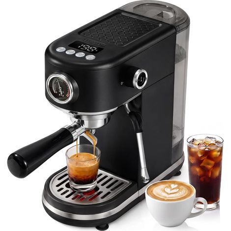 Machine à Espresso Programmable avec Écran LED et Manomètre  Cafetière Compacte en Acier Inoxydable 20 Bars avec Buse Vapeur, Porte-Filtre 51mm pour Cappuccino et Latte (1/5)