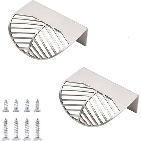 2 tiradores decorativos de acero inoxidable con forma de hoja, con tornillos de montaje, para armarios, roperos y cajones (plateados) (1/5)