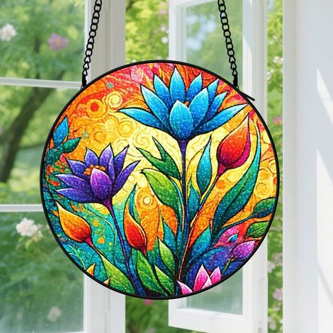 9cm Suspension Vitrail pour Fenêtre - Accroche-Soleil Fleur de Naissance pour Portail Jardin Terrasse Décoration Noël Fête des Mères Anniversaire Cadeaux pour Femmes, Mère, Grand-Mère, Amie et Épouse (1/5)