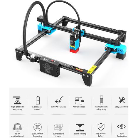 Graveur laser TTS Two Trees 5,5 W, machine de découpe par points compressés 300 x 300 mm avec mise au point rapide, lignes d'échelle de précision, connexion hors ligne, prise en charge du bois de pin (1/5)