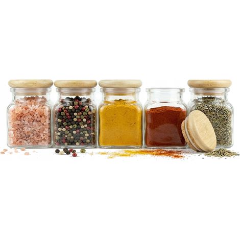 5 frascos de 120 ml para especias, hierbas, té, velas y corchos de madera. (1/5)