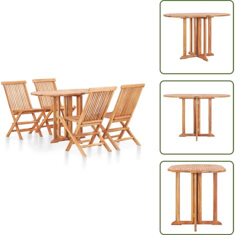 The Living Store Set da Pranzo da Esterno Pieghevole 5 pz Legno Massello di Teak - Tavolo pieghevole