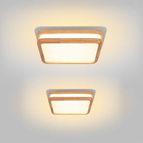 2pcs LED Ceiling Light Industrial Modern Lamp Solid Wood Acrylic for Bathroom Hallway - Warm Light 3000K Square (1/5)