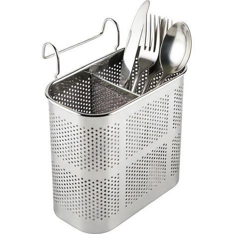 Porte-ustensiles de cuisine, 13,3 × 12,8 × 7,3 cm, acier inoxydable, égouttoir à baguettes à 2 compartiments, rangement pour couverts, cuisine