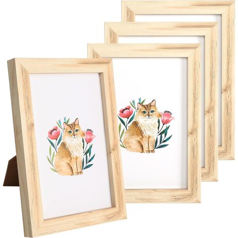 BOED 4er-Set Bilderrahmen 10x15 cm, Holzbilderrahmen für Schlafzimmer, Büro, Wohnzimmer, Galerie (Originalholzmaserung)