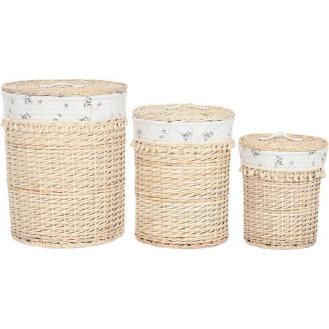 Panier à linge en osier coton naturel style shabby élégant - Naturel osier et coton blanc floral (1/5)