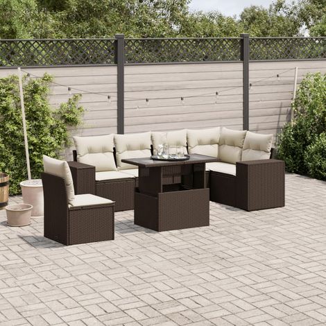 7-tlg. Garten-Sofagarnitur mit Kissen Braun Poly Rattan vidaXL (1/5)