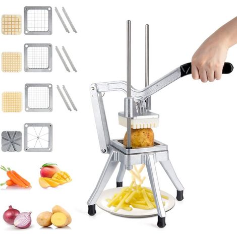 Vegetable chopper with 4 stainless steel replacement blades for chips, onions, potatoes, chopper and slicer for vegetables, fruit, restaurants and kitchen (1/5)