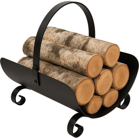 Portalegna da camino a Culla in acciaio verniciato nero - misura 40×34×35 cm - Cesto dal design elegante con maniglia pieghevole (1/5)