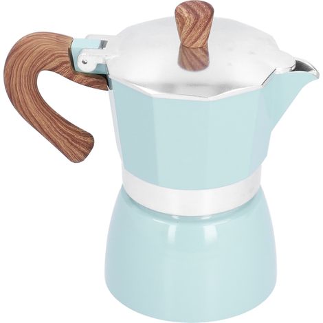 Praktische Kaffeemaschine aus Aluminium, achteckig, 150 ml, für Zuhause, Büro und Küche, Seeblau (1/5)