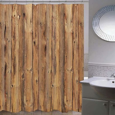 Rideau de Douche 3D Planches de Bois D'époque Anti Moisissure 120x200 cm Modèle Lavable Tissu Polyester pour Baignoire (1/5)