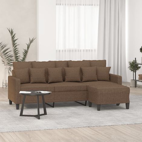 vidaXL Divano a 3 Posti con Poggiapiedi Marrone 180 cm in Tessuto