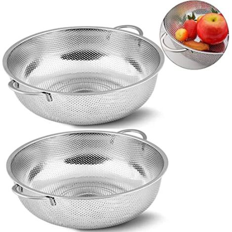 Set aus 2 feinen Edelstahlsieben mit ergonomischem Griff, Filter für Nudeln, Obst, Gemüse und mikroperforiert - Crezuo