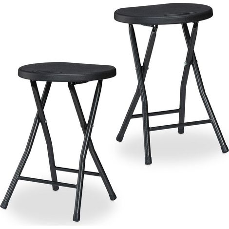 Tabouret pliant, lot de 2, HLP : 46x31x30 cm, chaise de jardin, terrasse, balcon, poignée, noir (1/5)