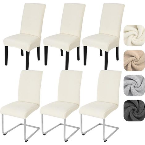 Stuhlhussen 6er Set Lammwollimitat für Esszimmerstühle, waschbar, beige (1/5)