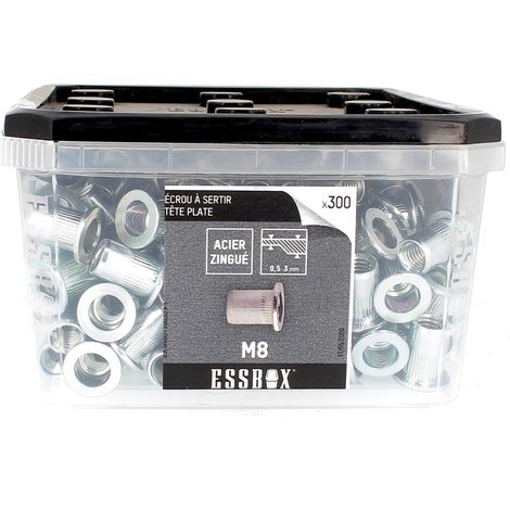 ESSBOX de 300 Ecrous Aveugles Crantés T.Plate M8 Acier (1/2)