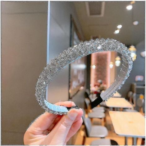 Handgefertigtes, breites Perlenstirnband für Damen und Mädchen, 4 Reihen Kristalle, silbernes, elegantes Haarband (1/5)