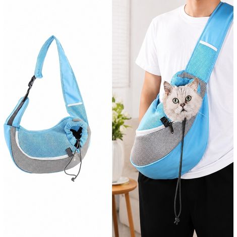 Sac à Bandoulière pour Chat Chien 42 x 26 x 5 cm Polyester Bleu Taille L (1/5)