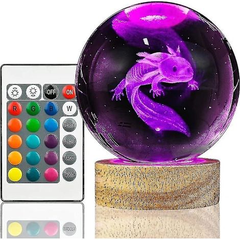 Filiyano – lampe boule K9 de – Boule Axolotl 3D, lampe boule K9 de 8 cm avec 16 couleurs, base et télécommande Axolotl pour enfants[CO] (1/3)
