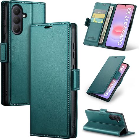 Funda para Samsung Galaxy A37 5G, tipo cartera con tapa, diseño brillante de lichi, color verde. (1/5)