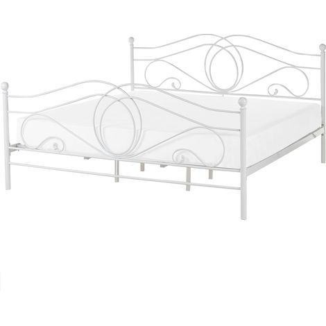 Cama de metal blanca estructura somier de listones 180 x 200 cm cabecero romántico clásico boho Lyra