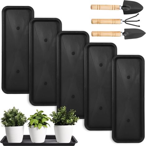 5 Pack Plastic Plant Pot Drip Tray, 40 x 15 x 1.8 cm, Black Rectangular Drip Tray, Plant Pot Tray, Plant Pot Drip Tray, Plant Pot Tray, Saucer for Indoor and Outdoor (1/5)