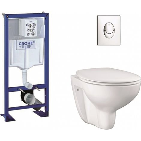 Pack WC Grohe Rapid SL + Cuvette GROHE sans bride Bau Ceramic + Plaque Chromée (1/5)
