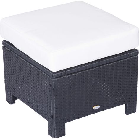 Outsunny Rattan Footstool Wicker Ottoman with Padded Seat Cushion Outdoor Patio Furniture for Garden Poolside Living Room, 50 x 50 x 35 cm, Black