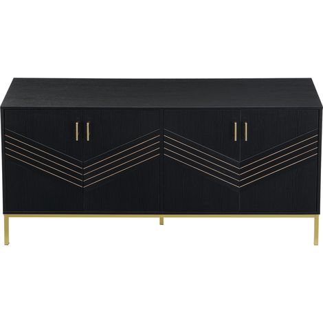 Buffet moderne à 4 portes en MDF noir et métal doré, avec étagères réglables, 160x40x80,5 cm (1/5)