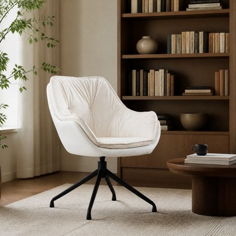 Fauteuil pivotant 360° en simili cuir beige HAVRYA (1/5)