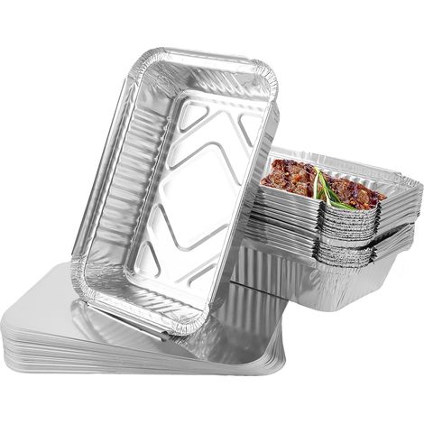 Lot de 100 Barquette Aluminium avec Couvercle 800 ml, Plat Jetable 21x14x5 cm, Pour Cuisson Et Stockage Alimentaire (1/5)