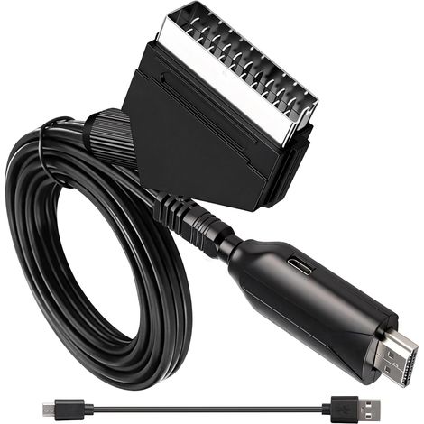 SCART-zu-HDMI-Konverter 1080p/720p, All-in-One-Audio-Video-Konverter für HD-TV, VHS, DVD, Set-Top-Box, PS3, Xbox, Sky, Blu-ray, SCART-zu-HDMI-Anschluss mit integriertem Kabel, Wechselstrom 100–240 V, (1/5)