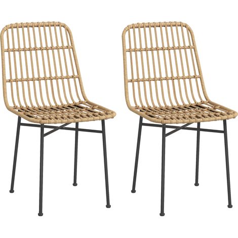 Lot de 2 chaises style bohème pour cuisine et salon, chaises modernes en rotin PE et acier, 45x57x83 cm, jaune (1/5)