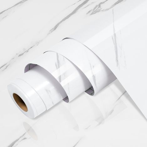 Jiubiaz Lámina de PVC autoadhesiva, lámina decorativa resistente al agua de 500×61 cm × 2 con efecto mármol blanco (1/5)